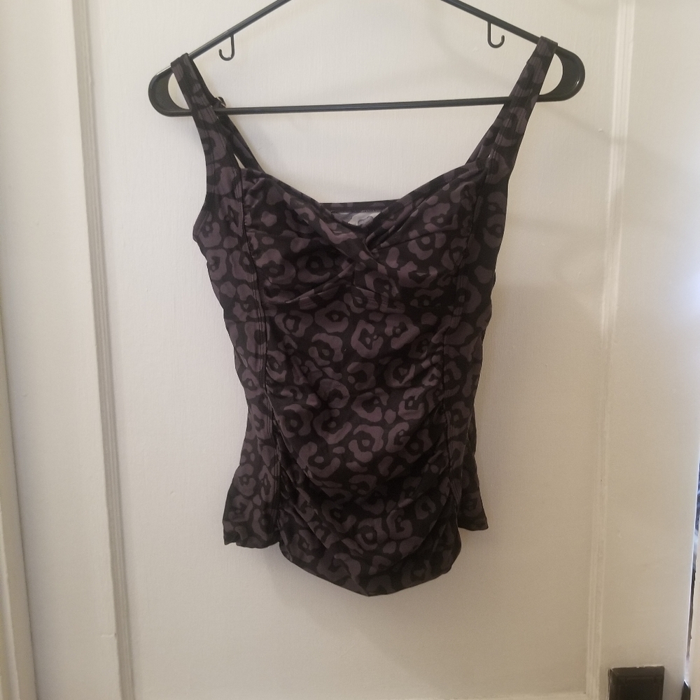 Black and Gray Cheetah Print Swim Top